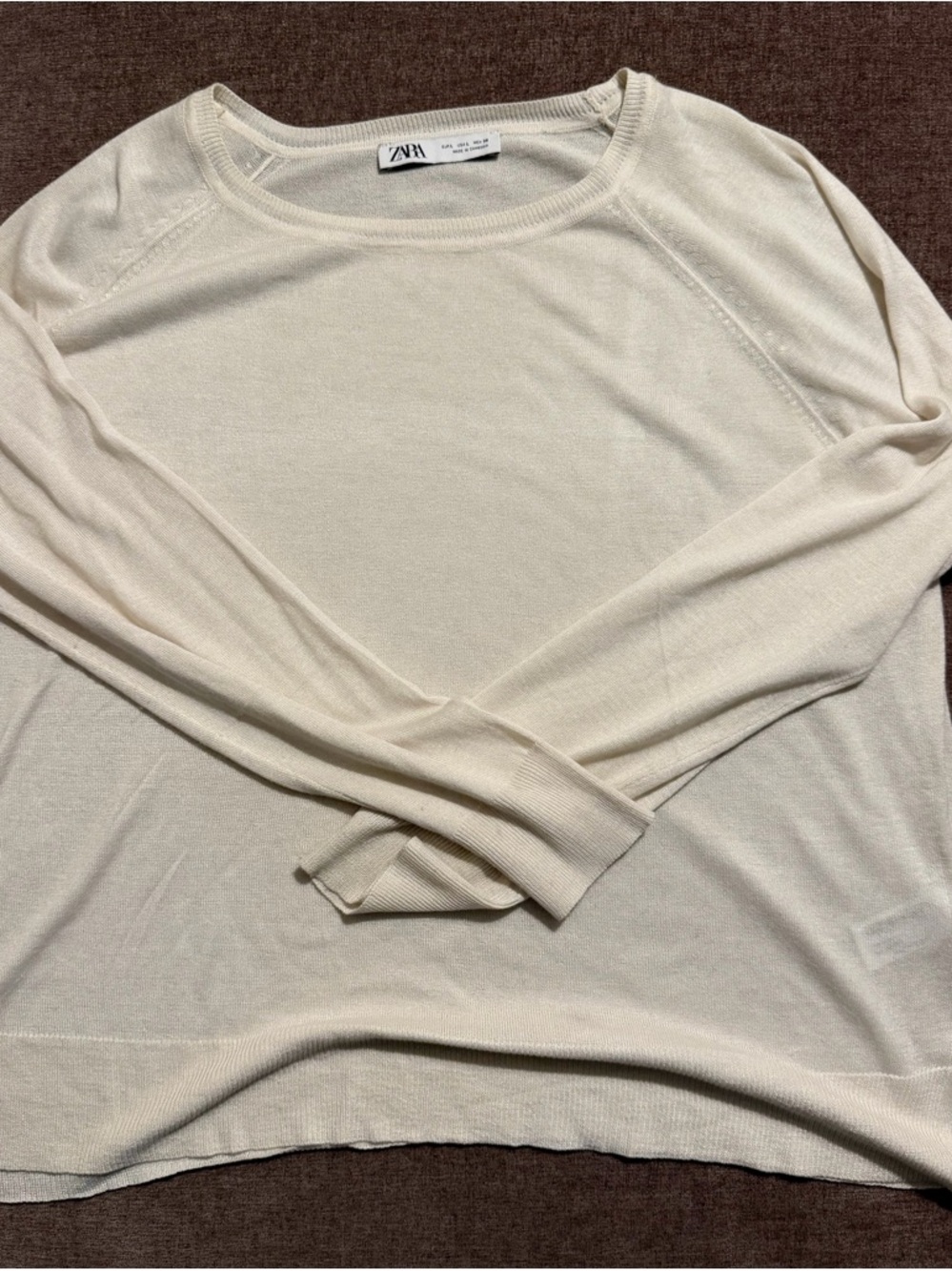 ZARA Cream Sheer Lightweight Sweater Long Sleeve Knit Summer Women Size M